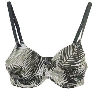 34C Bra Kindly Yours Underwire T Shirt Bra Green Leaves Tropical Print EUC